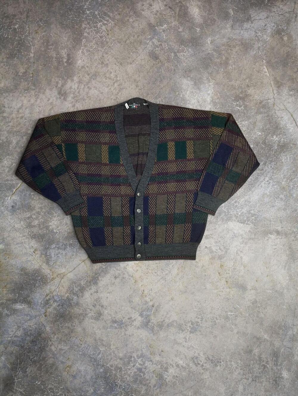 Vtg Italian Sweater Co Aztec Pattern Wool Cardigan Sweater Sz L